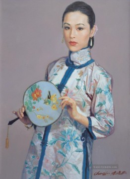 Chinesische Werke - Mädchen mit Fan Chinese Chen Yifei Mädchen
